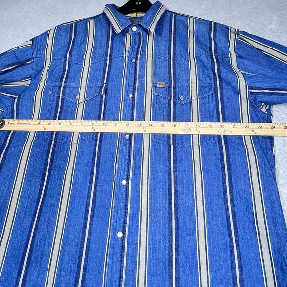 Justin Shirt Men’s Large Blue Striped Pearl Snap Western Workwear Long Sleeve - Picture 8 of 14